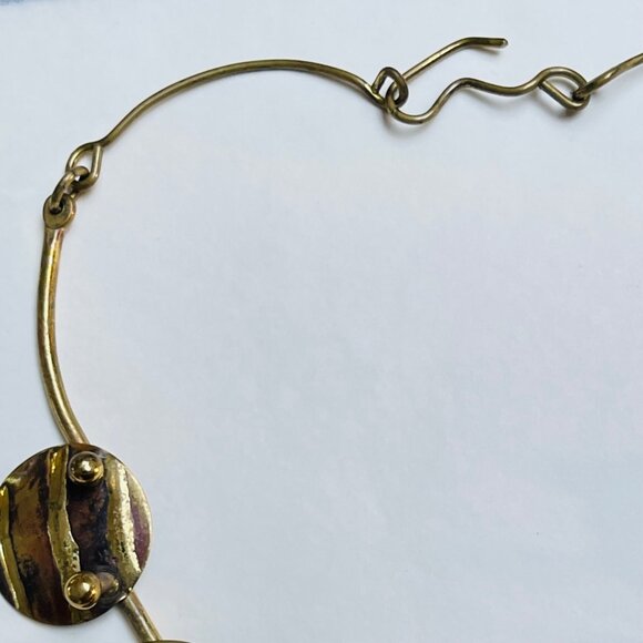 Vintage Artisan Abstract Brutalist Necklace Modernist Round Gold Tone Statement - Picture 4 of 6